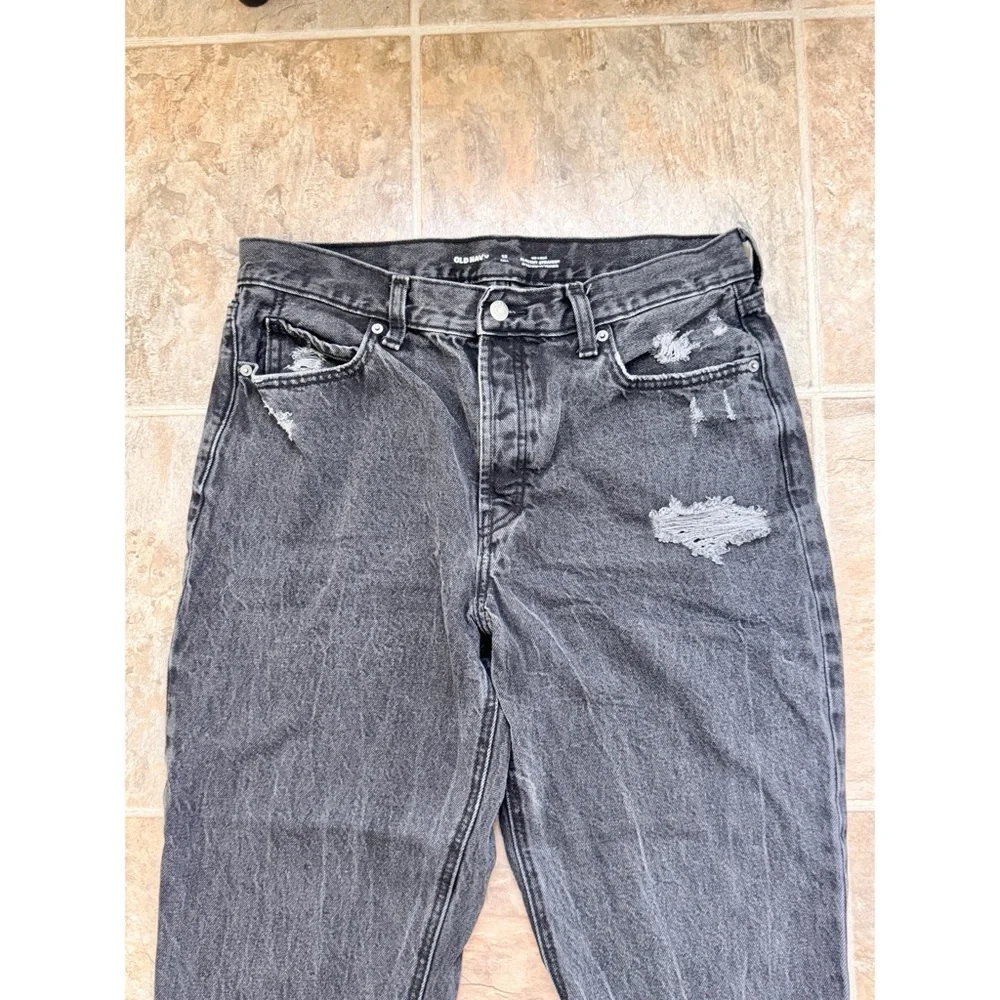 Old Navy High Rise Black Mom Jeans Womens 12 Tall Distressed Straight Leg